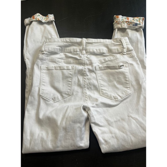 DEAL JEANS White Mid Rise Skinny Jeans Floral Cuff Women's Small - Picture 5 of 11